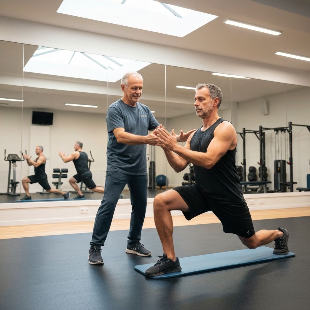 Trainer working with client on movement exercises